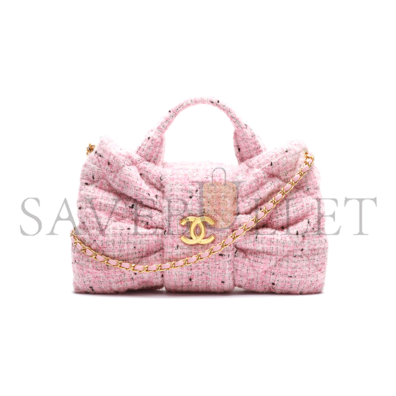 CHANEL MINI BOW BAG TWEED & GOLD METAL PINK, BLACK & WHITE AS5849 (26*18*5cm) CHANEL MINI BOW BAG TWEED & GOLD METAL PINK, BLACK & WHITE AS5849 (26*18*5cm)